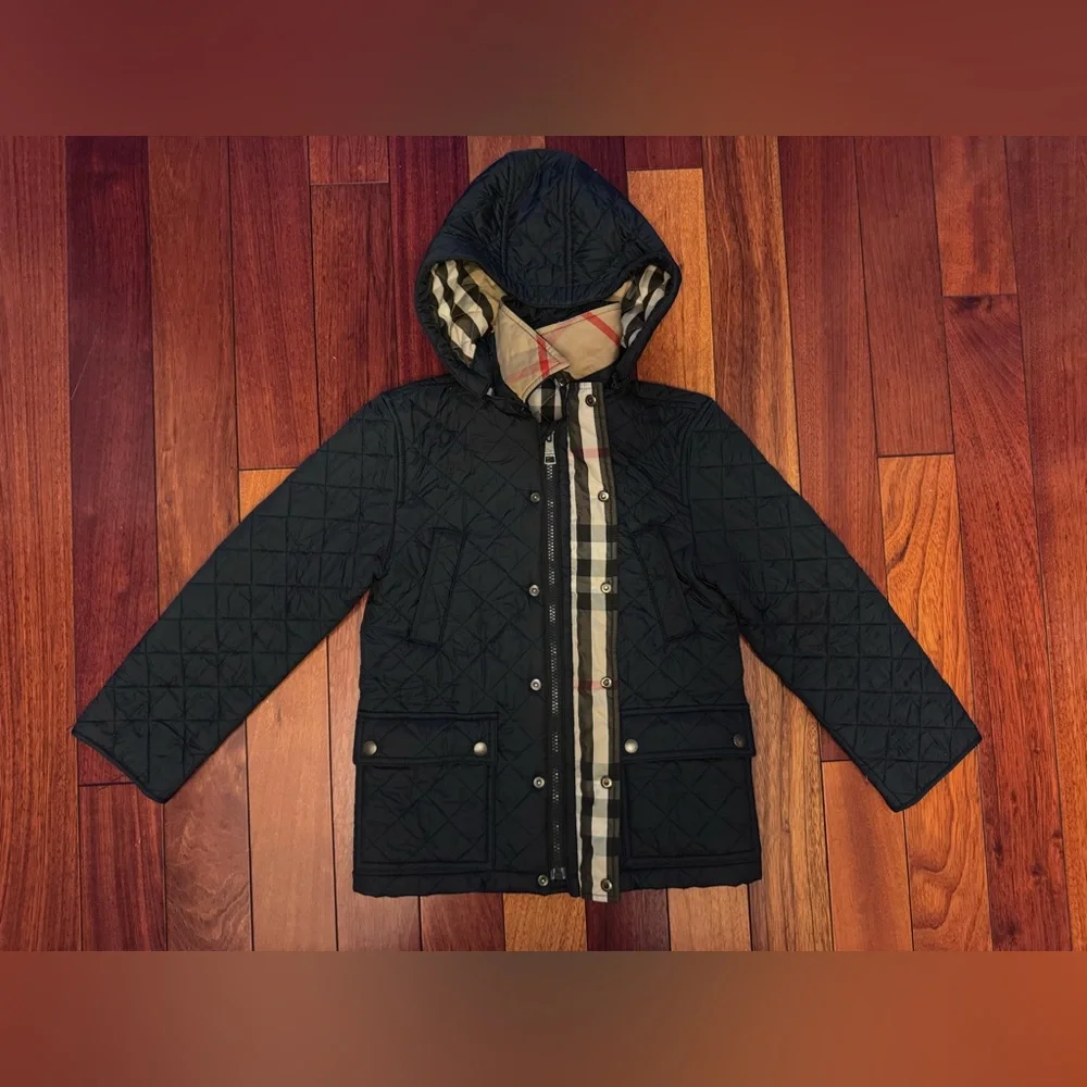 Burberry Kids Navy Quilted Coat with Hood